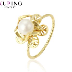 Anillo de Flor y Hojas con Perla - 9