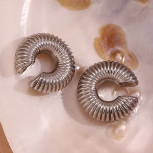 Ear Cuff Chunky Acanaladas - Plateado (Acero Inoxidable)