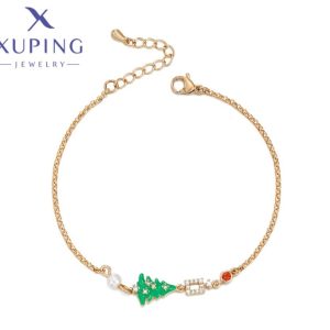 Pulsera Navideña de Arbol Baño de Oro 18K Xuping 18cms