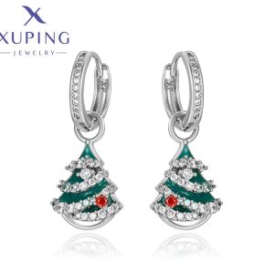 Zarcillos  de Arbolito Navideño  con Circonias 18 k  Baño de Chapados en Platino  Xuping