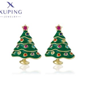 Zarcillos  de Arbolito Navideño  con Circonias  de Colores   Baño de Oro  Xuping