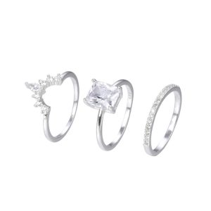 Trio de Anillos de Matrimonio para Dama. Plata Italiana 925 talla 6