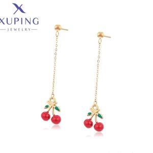 Zarcillos de Cereza Colgantes de Acero Inoxidable, Xuping 14K