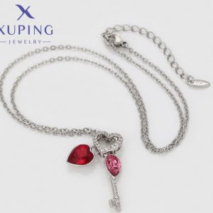 Gargantilla de Corazon y Llave con Circonia, Chapado en Platino. Xuping 42 CMS