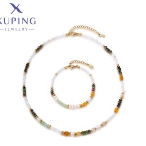 Juego de Collar y Pulsera hecha a Mano con Perlas, Acero Inoxidable Xuping De Colores 14K