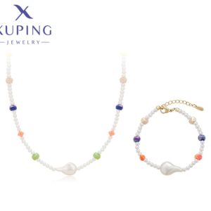 Juego de Collar y Pulsera hecha a Mano con Perlas, Baño de Oro Xuping De Colores 14K