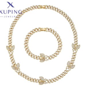 Juego de Cadena y Pulsera de Mariposa con Circonias, Baño de Oro  Xuping