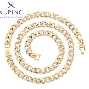 Juego de Cadena y Pulsera Con Circonias, Baño de Oro Xuping