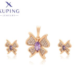 Conjunto de Dije y zarcillos de Mariposa, Rose Gold Baño de Oro Xuping 18k
