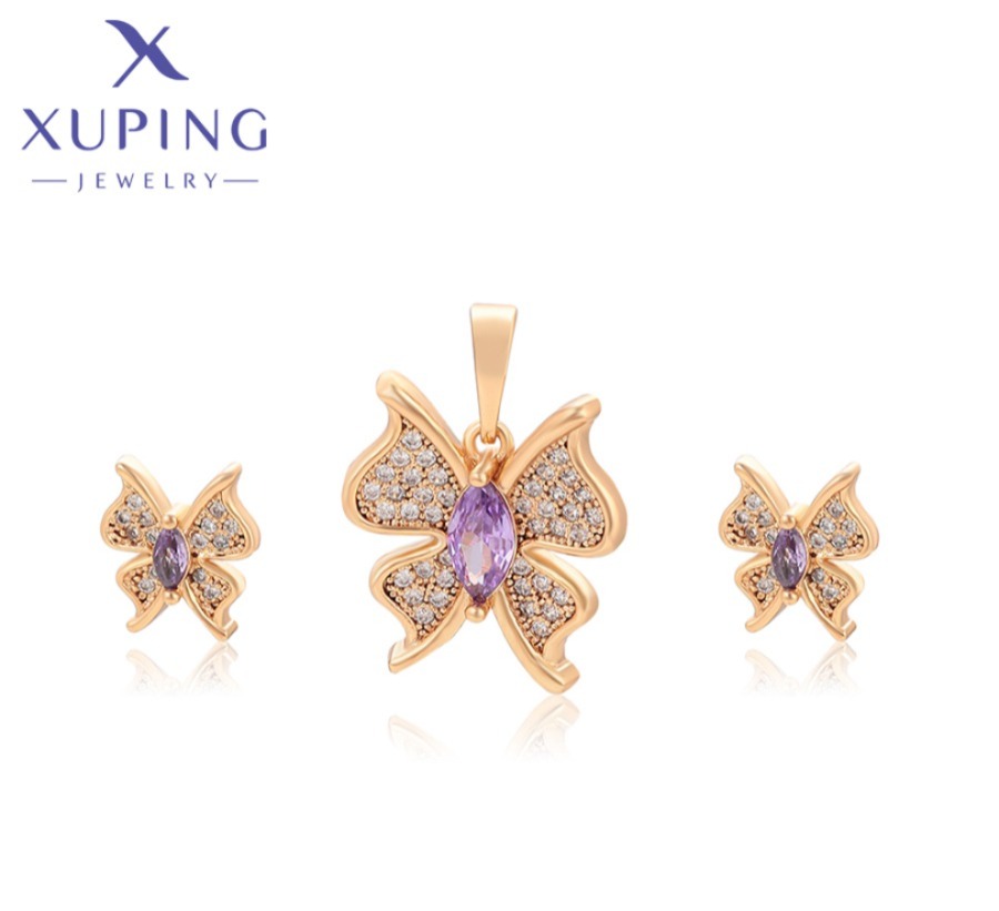 Conjunto de Dije y zarcillos de Mariposa, Rose Gold Baño de Oro Xuping 18k