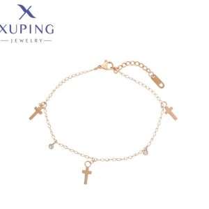 Tobillera de Cruces y Circonias, Acero Inoxidable Xuping 22 CMS