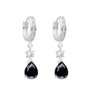 Huggies con Dije Colgante Puntos de Luz en Forma de Gota 14mm,  Plata Italiana 925 - Verde