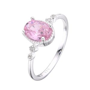 Anillo con Circonia Rosada, Plata Italiana 925 Talla 5,6,7,8 y 9 - 5