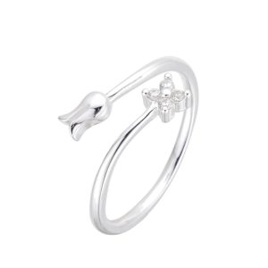 Anillo Ajustable de Tulipán. Plata Italiana 925 Ajustable