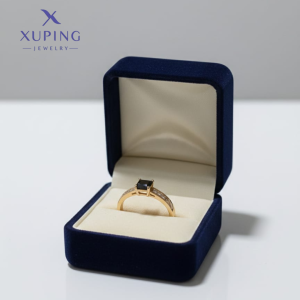 Anillo Con Circonias Color Negro, Baño de Oro Xuping Roce Gold Talla 9