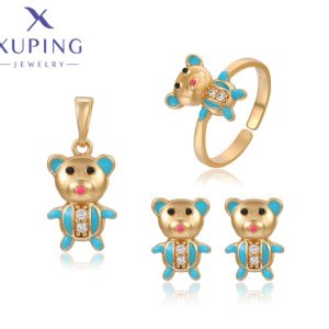 Juego de Pulsera, Zarcillos, Anillo y Dije de Osito Baño de Oro Xuping 18K