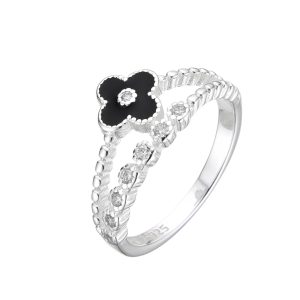 Anillo de Flor y Puntos de Luz, Plata Italiana 925 talla 5, 6, 7, 8  y 9