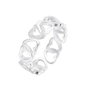 Anillo de Corazones Ajustable. Plata Italiana 925