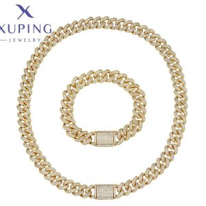 Juego de lujo Gargantilla 49cms y Pulsera 21cms, Baño de Oro Xuping  14k