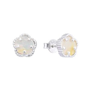 Zarcillos de Flor color Negro, Blanco y Rojo  18mm, Plata italiana 925