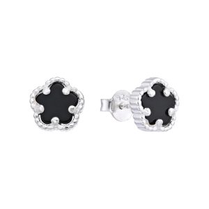 Zarcillos de Flor color Negro, Blanco y Rojo  18mm, Plata italiana 925 - Negro
