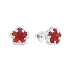 Zarcillos de Flor color Negro, Blanco y Rojo  18mm, Plata italiana 925 - Rojo