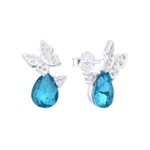Zarcillos de Mariposas y Puntos de Luz Color Celeste, Azul, Rosado y Morado. Blanco, Plata Italiana 925 - Celeste