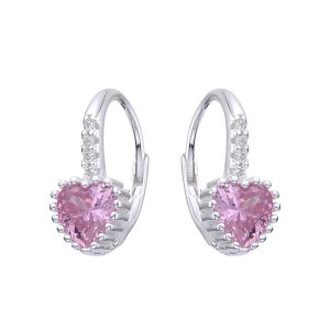 Zarcillos de Corazón 7mm, Color  Verde y Rosado, Plata Italiana 925 - Verde