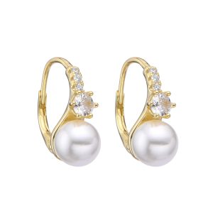 Zarcillos de Perla 8mm y Puntos de Luz 4mm, Plata Italiana 925