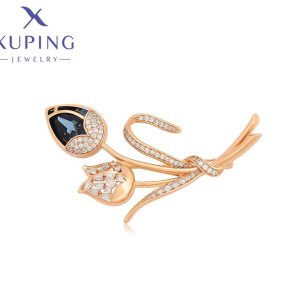 Broche de Tulipan  con Circon Azul  y Verde Baño de Oro Rose Gold Xuping - Azul