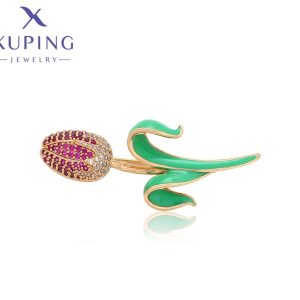 Broche de Tulipán con Circonias,  Baño de Oro  Rose Gold Xuping