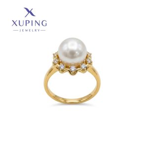 Anillo de Flor con perla y circonias a su alrededor baño de oro Xuping talla 6,7,8 y 9