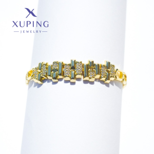 Pulsera de Lujo Con Circonias, Baño de Oro Xuping 17+2cms*6mm