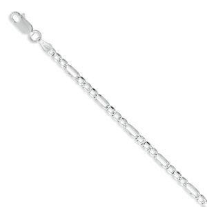 Pulsera Figaro 080 Diamantada,20cms*3mm, Plata Italiana 925