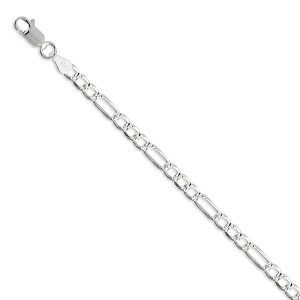 Pulsera Figaro 100 Diamantada.19Cms*4mm, Plata Italiana 925