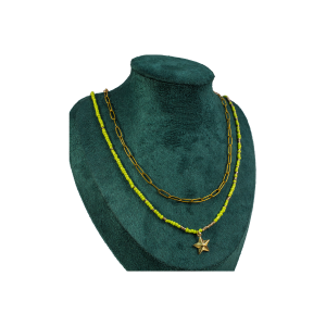 Juego de Collar y pulsera de piedra Miyuki verde limon con Acero Inoxidable y baño de Oro