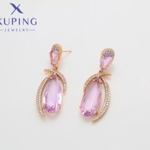 Zarcillos Colgantes Color Verde, Baño de Oro Xuping Rose Gold - Rosado
