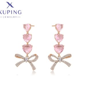 Zarcillos Colgantes de Moño y corazones Colgantes, Baño de Oro Xuping