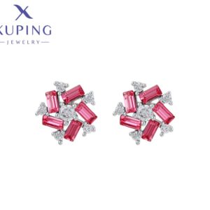 Zarcillos  de Flor Color Rosado, Chapado en Platino Xuping