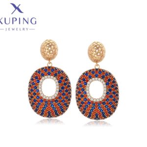 Zarcillos de circonias Color Rojo y Azul, baño de Oro Rose Gold Xuping