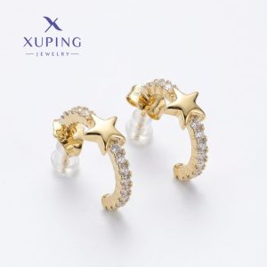 Medias Argollas de Estrella Con Circonias, Baño de Oro Xuping