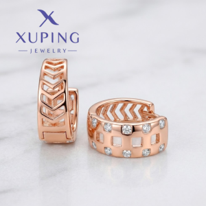 Argollas Pequeñas con circonias , 1.3cms*1.3cms, baño de Oro Xuping rose gold