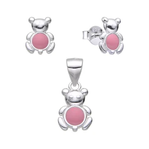 Juego de Osos Aretes y Dije Rosado - Rosado