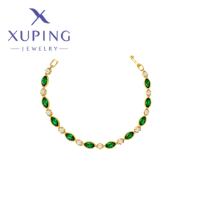 Pulsera con circonias verde y blanco Baño de Oro Xuping 16cms