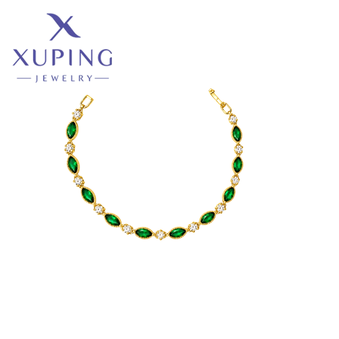 Pulsera con circonias verde y blanco Baño de Oro Xuping 16cms