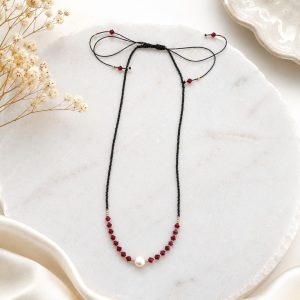 Collar de  de piedra  natural con Miyuki, varios diseños - NEGRO CON ROJO