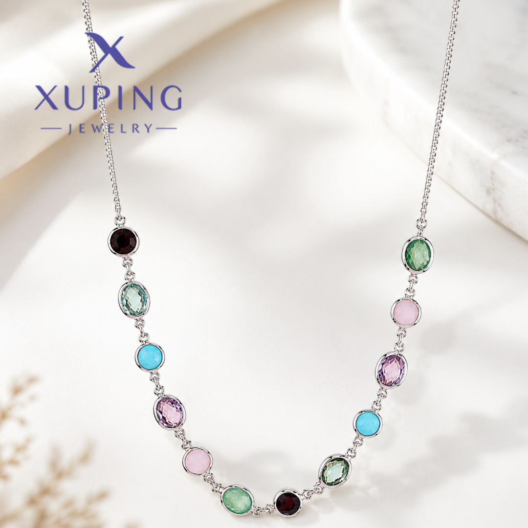Gargantilla  de circonias de Colores, Chapadas en Platino y Baño de Oro Rose Gold Xuping