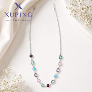 Gargantilla  de circonias de Colores, Chapadas en Platino y Baño de Oro Rose Gold Xuping - Chapado en Platino Xuping