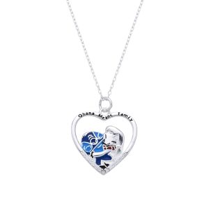 Gargantilla de Lilo y Stitch con Grabado "Ohana Means Family"45CMS, Plata Italiana 925