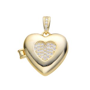 Dije de Relicario de Corazón 18mm Plata Dorada  italiana 925